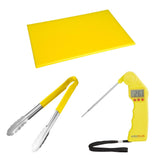 Hygiplas Colour Coded Yellow Set - Tong Chopping Board & Thermometer (Set of 3)