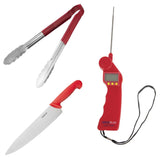 Hygiplas Colour Coded Red Set - Tong Chopping Board & Thermometer (Set of 3)