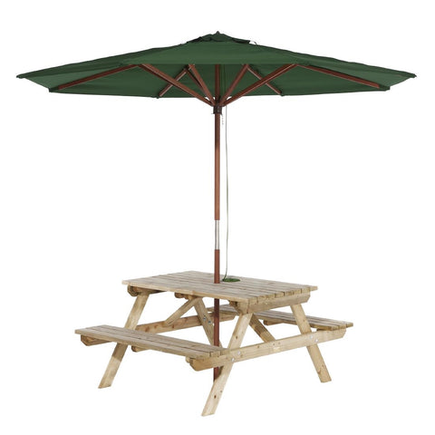 Rowlinson Picnic Table 4ft with Green Parasol 2.7m