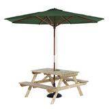 Rowlinson Picnic Table 4ft with Green Parasol 2.7m & Base 15kg