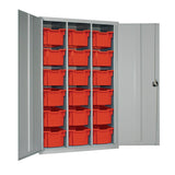 18 Tray High-Capacity Storage Cupboard - Grey with Red Trays