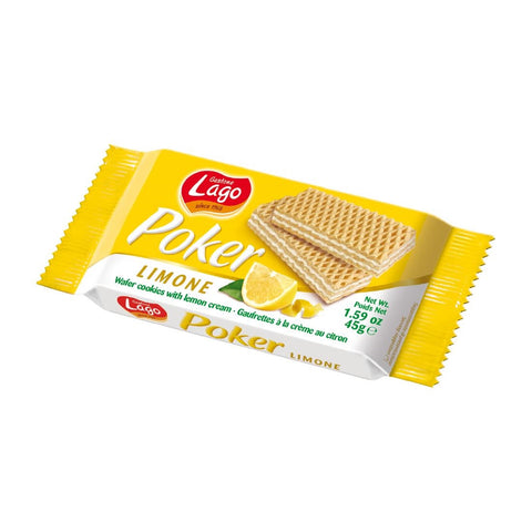 Lago Poker Lemon Cream Wafers 45g (Pack of 20)
