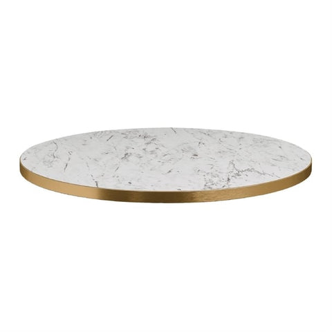 Omega Round Laminate Table Top White Carrara Marble 700mm