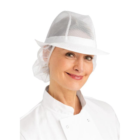 Trilby Hat with Net Snood White S