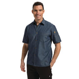 Chef Works Unisex Detroit Denim Short Sleeve Shirt Blue S