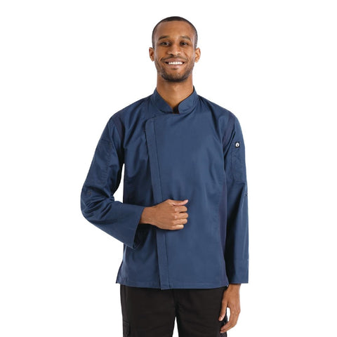 Chef Works Hartford Lightweight Zipper Unisex Chef Jacket Blue S