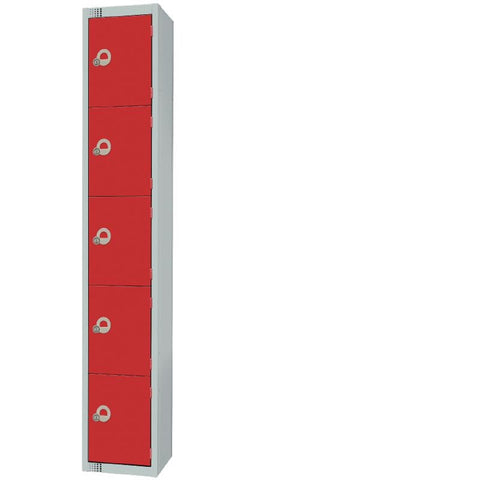Elite Five Door Camlock Locker with Sloping Top Red