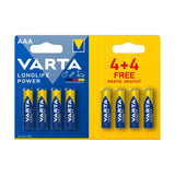 Varta Longlife Power Batteries AAA 4+4 Free Promo Pack