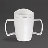 Kristallon Heritage Double-Handled Mugs with Lids White 300ml (Pack of 4)