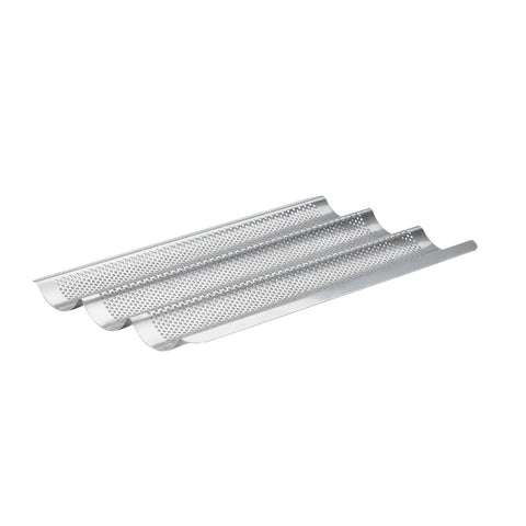 De Buyer Perforated Baguette Baking Tray Stainless Steel 245x400mm (Pack 3)