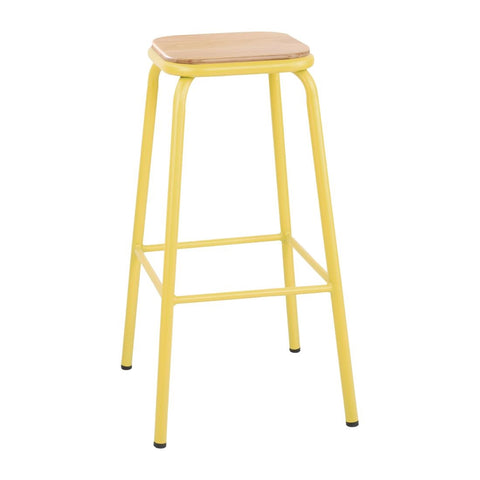 Bolero Cantina High Stools with Wooden Seat Pad Yellow (Pack of 4)
