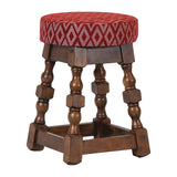 Classic Rubber Wood Low Bar Stool with Red Diamond Seat (Pack of 2)