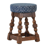 Classic Rubber Wood Low Bar Stool with Blue Diamond Seat (Pack of 2)