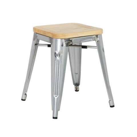 Bolero Bistro Low Stools with Wooden Seat Pad Galvanised Steel (Pack of 4)