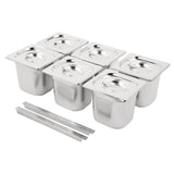 Vogue Stainless Steel Gastronorm Pan Set  6 x 1/6 with Lids