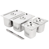 Vogue Stainless Steel Gastronorm Pan Set 2x 1/3  2 x 1/6 with Lids
