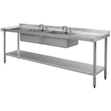 Vogue Stainless Steel Sink Double Bowl and Double Drainer 2400mm