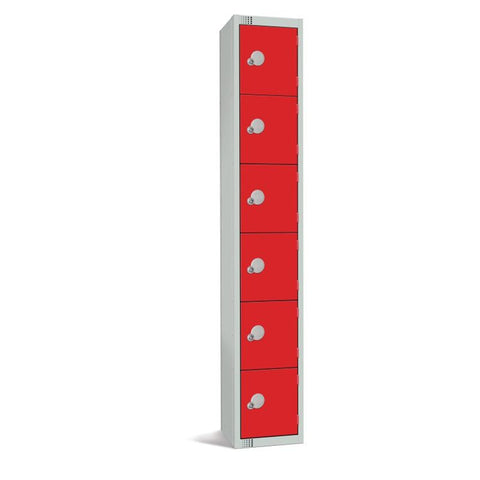 Elite Six Door Padlock Locker with Sloping Top Red