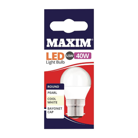 Maxim LED Round BC Cool White Light Bulb 6/40w