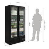 Polar Upright Back Bar Cooler with Hinged Doors in Black 490Ltr